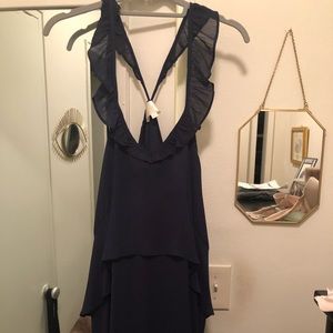 Navy blue silky racer back tank dress